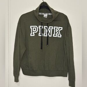 Pink Olive Green and White Logo Cowlneck Pullover Sweatshirt size small